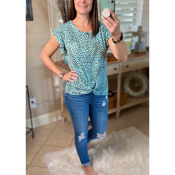 ❤️‍🔥Flutter Sleeve Small Leopard Print Mint Green 5020 - Picture 15 of 16
